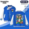 Camiseta de béisbol infantil Roblox, chaqueta casual con bloques de color y estampado de dibujos animados para primavera y otoño, para niños mayores