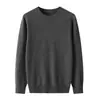 Nuevo Suéter de Lana Australiana de Cuello Redondo para Hombre de Primavera y Otoño Top Casual Camiseta Base de Color Sólido Suéter de Punto Versátil para Hombre