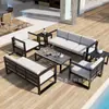 Sofá de aleación de aluminio para exteriores con reposabrazos de madera plástica para patio, terraza, balcón de villa, oficina de ventas, ocio, impermeable, protección solar, exportación