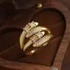 Anillo de Piedras Preciosas de Colores, Estilo Lujo Ligero, Cobre Multicapa Incrustado con Circonita, Anillo Abierto Ajustable para Mujeres, Joyería Transfronteriza Versátil Europea y Americana