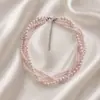 Collar corto de moda europea y americana de múltiples capas de perlas artificiales, exagerado, versátil, de cuatro capas apiladas, cadena sencilla de cuentas redondas para mujer