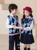 Compañero divertido para niños estilo preppy británico de otoño Ropa de clase para estudiantes de primaria ropa de jardín de infantes chaleco de punto a cuadros azules traje