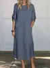 Nuevo Vestido de Verano 2024 de Viento Holgado Casual de Color Sólido de Manga Corta de Algodón y Lino
