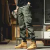 Calças de Trabalho Verde Militar Americanas Masculinas Largas Tendência Marca Outono/Inverno Calças Jogger Masculinas Vários Bolsos Calças Casuais para Exterior Masculino