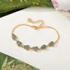 Pulseira de Empilhamento Yilu Azul Prateado Jade de Água Prata de Lei S925 Banhada a Ouro Padrão de Dente de Abóbora de Cera de Abelha Novo Estilo Chinês Estilo Antigo Atacado