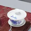 Tigela com tampa de peixe azul e branca xícara de chá tigela de chá tamanho grande conjunto de chá porcelana Jingdezhen tigela de chá para infusão cerâmica porcelana branca tigela de três talentos pintada à mão