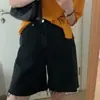 Shorts Jeans Feminino de Cintura Alta Preto Verão Fino Plus Size Menina Cheinha Emagrecimento Cobertura da Barriga Stretch Linha A Perna Larga Hot Pants