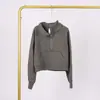 Moletom Lulu com Gola Alta e Meio Zíper com Etiqueta, Em Estoque Entrega Direta, Etiqueta Dourada, Zíper Dourado, Moletom Casual Solto Curto de Fleece
