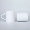 Mango con forma de corazón para transferencia de calor, taza en blanco con forma de corazón, taza blanca, taza recubierta, taza de cerámica de 11 oz, venta al por mayor de consumibles