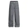 Pantalones de Trabajo Rectos con Diseño Deconstruido Estilo Retro Americano Tinta Salpicada Color Gris Humo para Hombres y Mujeres Jeans Casuales de Corte Limpio