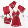Conjunto de pijama de seda gelada feminino para o verão, camisola sexy de renda com roupão, conjunto de cinco peças, roupa de casa de manga comprida para live do TikTok com bojos