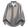 Camisa tipo polo de color liso estilo americano para hombre, para primavera y otoño, textura de gofre de peso pesado, tacto de alta gama, camisa de manga larga para adolescentes