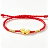Pulsera tejida con hilo rojo Pixiu de oro puro 999 Pulsera de oro ajustable que gira la suerte para hombres y mujeres Año del Zodiaco Atracción de Riqueza Al por Mayor