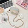 65138m Porta-moedas Listrado Marrom com Zíper Azul, Estilo Minimalista Japonês, Bolsa de Armazenamento Portátil