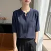 Cardigã de Gola Redonda com Manga Curta para Mulheres, Cor Sólida com Bolsos, Blusa Simples Pregueada, Nova Coleção Primavera/Outono 2026, Transfronteiriça