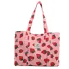 Bolsa de Hombro de Lona con Estampado Artístico Casual Estilo Fresco de Corea del Sur Bolsa de Compras de Nailon de Fresa Bolso Tote Estampado para Mujer