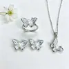 Anillo de Mariposa Imitación Perla con Goteo de Aceite de Cobre de Gama Alta, Collar, Colgante y Aretes de Botón Juego de Tres Piezas para el Uso Diario de Mujeres