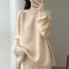 Nuevo Suéter de Punto Redondo de Lana Pura Estilo Perezoso Otoño/Invierno 2026 Manga Larga para Mujer Calado Color Sólido Suéter de Lana Top