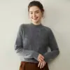 Nuevo Suéter de Cachemir Grueso de Punto Trenzado de Color Sólido con Cuello Semi-Alto para Mujer, Otoño/Invierno 2026, Holgado y Suave Capa Interior