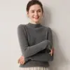 Camisa base 100% cashmere puro, novo estilo outono e inverno, gola semi-alta, caimento justo, suéter de malha pullover feminino canelado