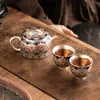 Bule de Prata Dourada Dunhuang Xishi, Um Bule e Duas Xícaras, Bule de Chá, Xícara de Chá, Conjunto de Chá, Presente para Outros, Presente de Patrimônio Cultural Imaterial