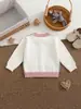 Cárdigan de punto de algodón puro para bebé y niño pequeño, estilo dos piezas falsas para niñas, cuello redondo con bloques de color, suéter dulce de corazón y cereza, chaqueta 100% algodón