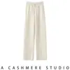 Calça larga feminina de caxemira 26, nova para outono e inverno, espessa, cintura alta, com caimento, perna reta, casual, comprimento até o chão