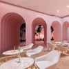 Papel de parede de espaço visual estendido 3D forma de arco rosa loja de roupas de estúdio ao vivo papel de parede de fundo Morandi