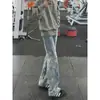 Jeans Jacquard Retro Americano para Homens, Design de Marca Tendência para Primavera e Outono, Vibe High Street, Calças Flare Retas Estreitas