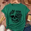 Transfronterizo 180g Dibujo Simple Flor de Rosa Mariposa Calavera Estampado Moda Estilo Retro Estilo Deportivo Casual para Mujer