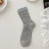 Calcetines lisos de color sólido para mujer, estilo coreano, calcetines de media pantorrilla con bloques de color de moda, calcetines finos de media pantorrilla calados para primavera y verano, calcetines de algodón
