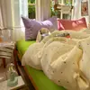 Juego de ropa de cama de cuatro piezas de algodón lavado a rayas simples estilo japonés, sábana bajera y funda de edredón, juego de tres piezas de sábana ajustable para dormitorio de estudiante
