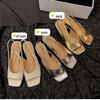 Sandálias Quadradas de Tira Única Estilo Bao com Biqueira Aberta, Modelo Verão 2025, Couro Completo por Dentro e por Fora, Salto Gatinho, Elástico, Sapatos Femininos Estilo Coreano, Modelo Novo