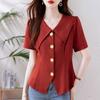 Foto Real de Camiseta Adelgazante Cubre-Barriga Francesa Gorda para Mujer Verano Nuevo Tallas Grandes Tops de Moda para Mujer