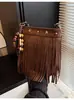 Nova bolsa de ombro com franjas em camurça, atacado do fabricante, bolsa transversal nicho da moda, bolsa quadrada pequena retrô francesa para mulheres
