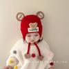 Chapéu de bebê Chapéu de lã de inverno Bonito quente engrossado Pulôver Orelha Chapéu Bebê Vermelho Festivo Ano Novo Chapéu