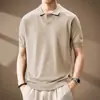 Camisa de Tricô Manga Curta Colarinho Linho Estilo Old Money Americano para Homens, Novo Estilo de Verão, Workwear, Camisa Polo Business Casual