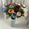 Ramo de rosas Austin de 3 cabezas de tela cepillada, decoración del hogar, flores falsas, exhibición de mesa, flores artificiales al por mayor