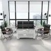 Juego de sofá de oficina y mesa de centro, de tres plazas, diseño simple y compacto, adecuado para oficinas pequeñas, área de recepción de negocios minimalista, con estructura de hierro y asientos corridos