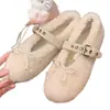 Versión Personalizada~Zapatos Mary Jane con Correa de Lazo de Lana de Oveja para Mujer, Zapatos Cálidos de Algodón con Lana para Uso en Exteriores, Zapatos Planos