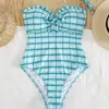 2027 Venta Caliente Fresco Diseño de Cuadros Volantes Lazo Delgado Sexy Tirantes Desmontables Traje de Baño de una Pieza