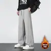 Calça Esportiva Masculina Outono e Inverno Perna Reta Calça de Moletom Solta Longa Tendência Jovem Casual Forrada com Fleece Espessada Calça Longa para Homem