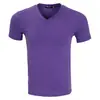 TS 024# Camiseta feminina de manga curta com decote V em Lycra 32 Lycra prateleira penteada algodão CVC cor sólida manga curta XYW132