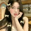 Pinza para el pelo de lazo rosa perlado súper de hada, Pinza lateral linda y dulce para trenzas, Pinza para flequillo, Exquisito accesorio para el cabello estilo coreano