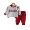 Conjunto Casual de Suéter Novo para Crianças Primavera e Outono Bebê de Um Ano Coelho de Desenho Animado Gola Redonda Manga Longa Conjunto de Duas Peças