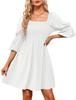 Novo Vestido Feminino Transfronteiriço da Amazon Gola Quadrada Manga Bufante Plissado Ombro a Ombro Boneca Mini Vestido