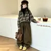 Conjunto de Otoño para Niña 2026 Nueva Camisa de Cuadros Versátil Camisa Básica de Cuello Alto Medio Pantalones Casuales de Campana Conjunto de Tres Piezas