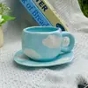 Conjunto de Xícara de Café e Pires de Cerâmica Coração Pintado à Mão Estilo Ins Coreano, Caneca Floral Pequena Criativa Irregular Pintada à Mão