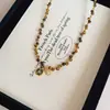 Collar de Ojo de Tigre con Cuentas Bañado en Oro Real Cadena Retro Maillard para Suéter Moda Estilo Lujo Ligero Collar para Mujer
