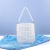 Custom Handmade frisado novo acrílico tecido balde casual simples branco costura prata bolsa de ombro mão